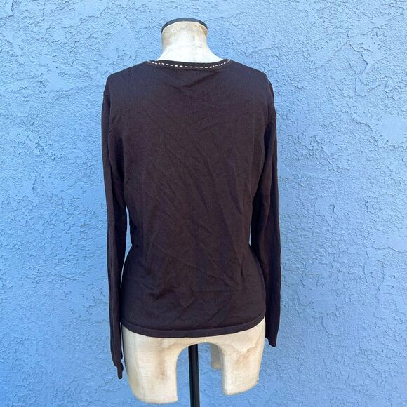 90s Brown Cardigan in Large Liz Claiborne preppy minimalist goblincore - Picture 12 of 13